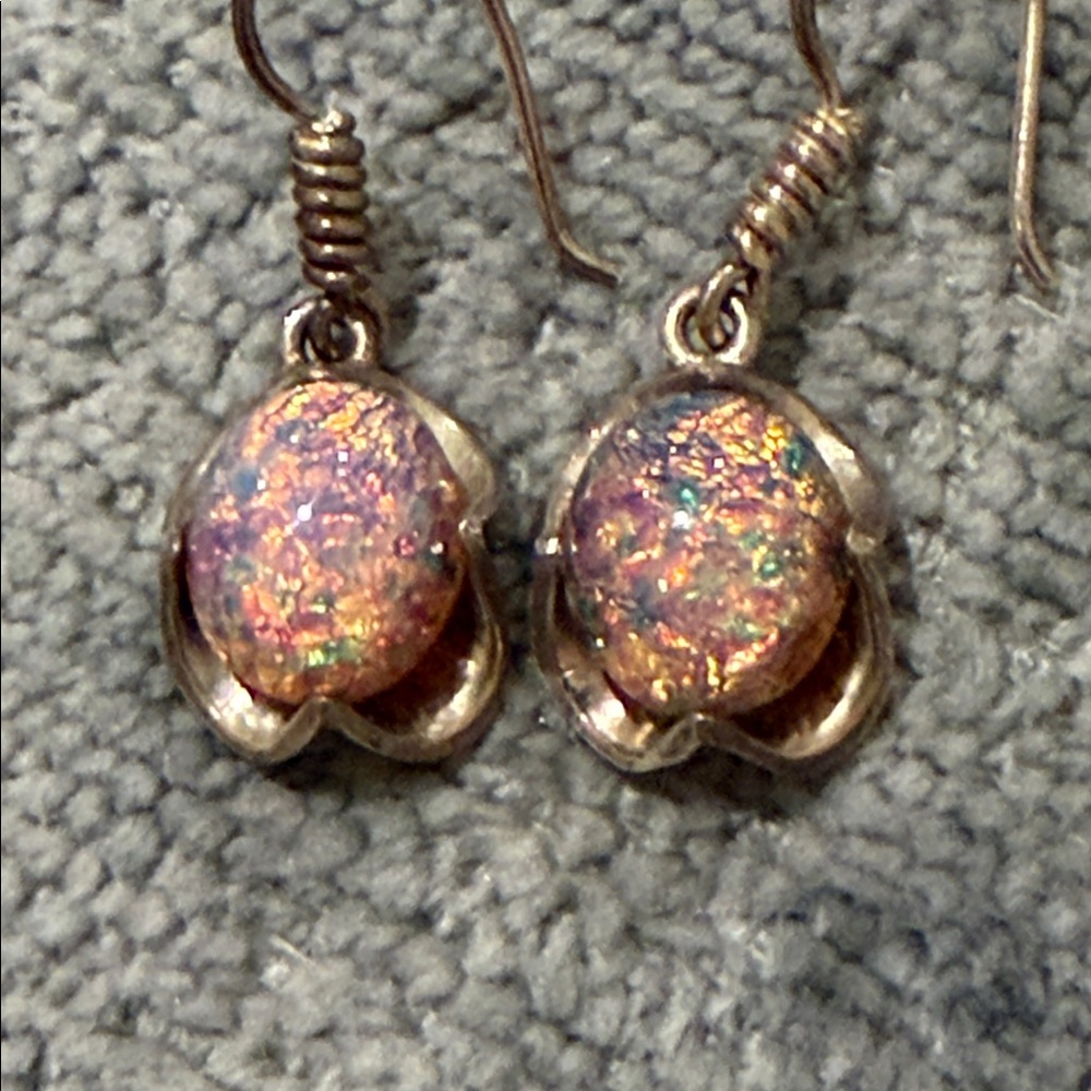 Taxco Mexican Sterling Silver Pink Opal Earrings - Picture 2 of 5